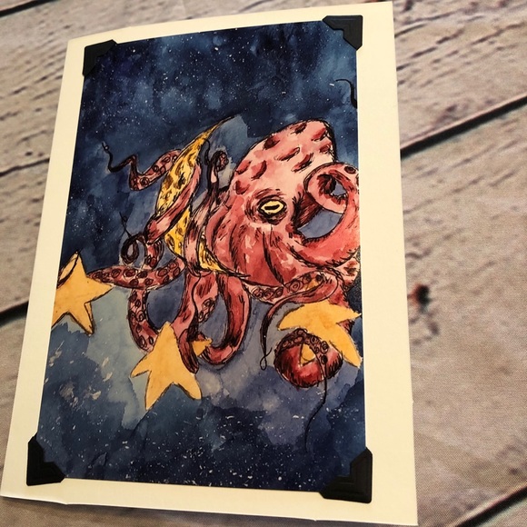 Other - Greeting card ~kraken jumped over the moon~🐙🌙
